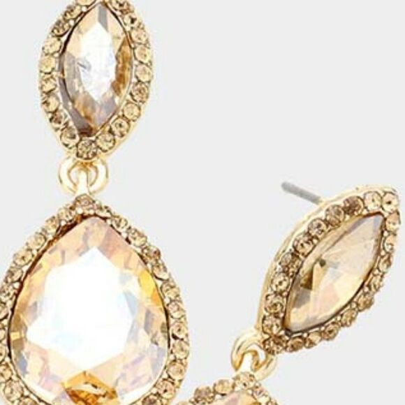 Marquise Lt Topaz Teardrop Gold Evening Earrings - Picture 3 of 6